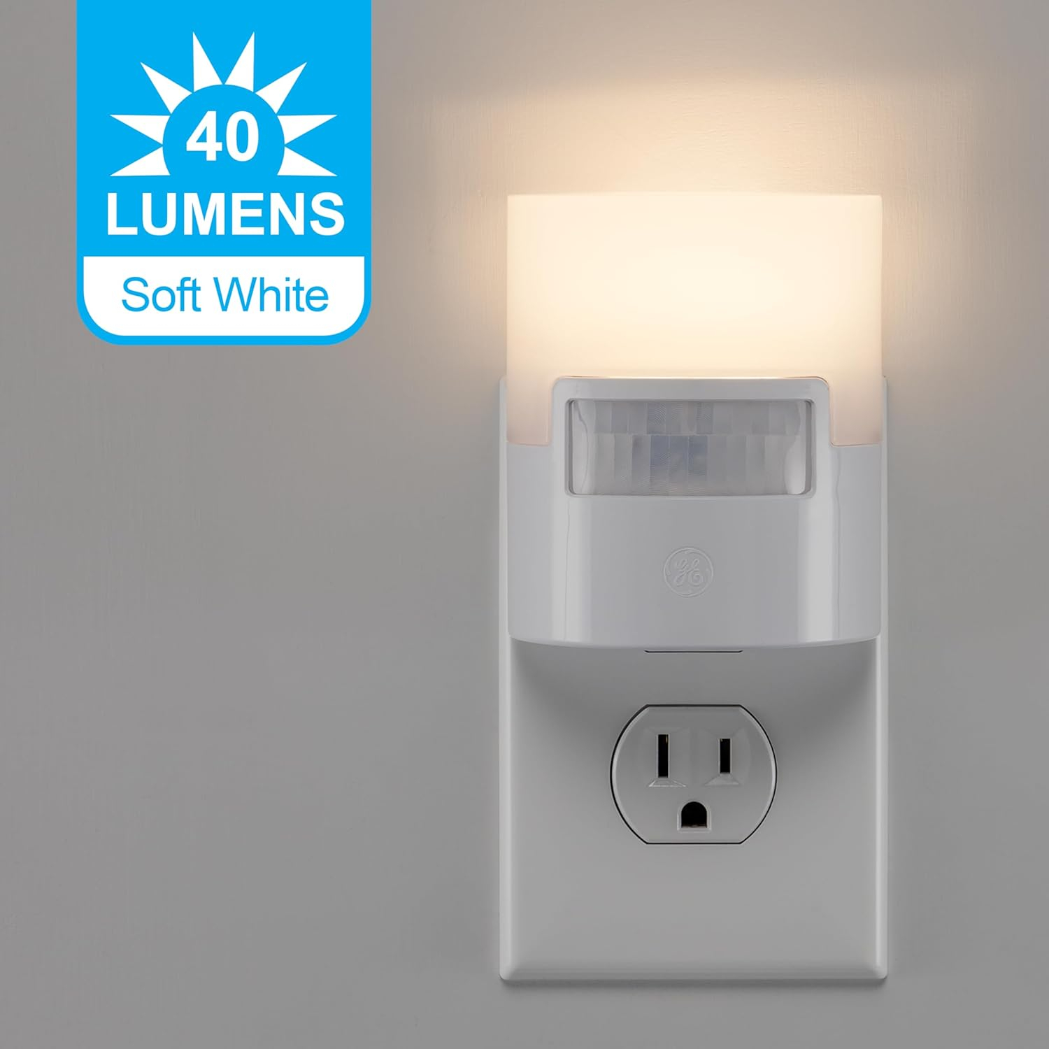 GE Motion Activated Soft White LED Night Lights, 2 Pack, Plug in, 3.63 in, 46632-P1