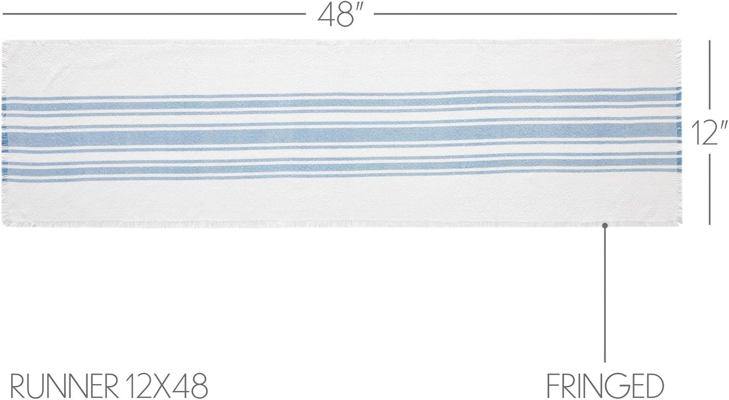 Antique White and Dusty Blue Striped Polyester Table Runner 12x48