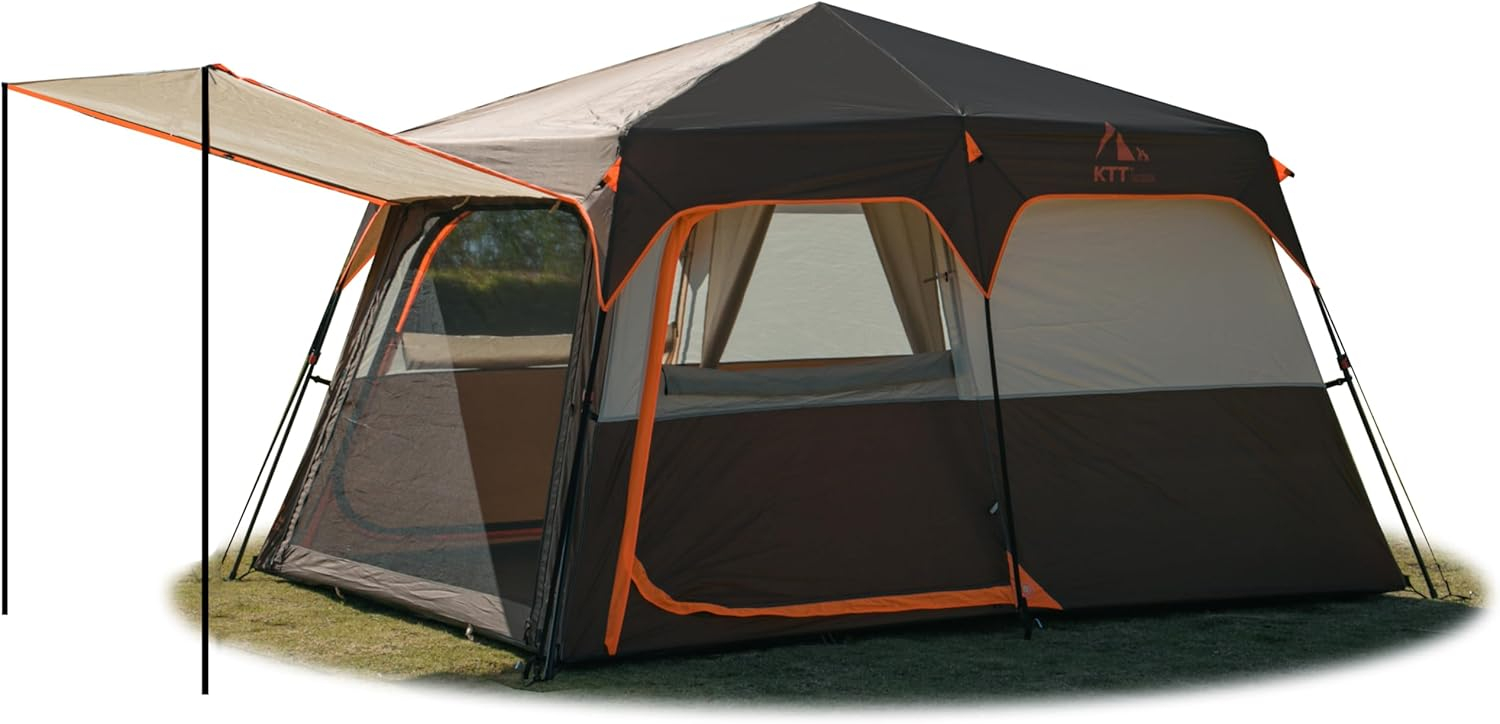 Large Gray and Orange Waterproof 6-Person Cabin Tent