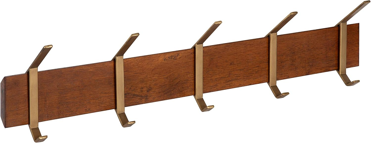 Black Wood and Metal 5-Hook Wall Shelf