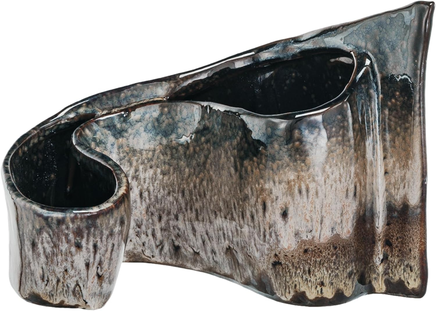 Bloomingville Artisanal Dual-Section Stoneware Planter, Multicolor