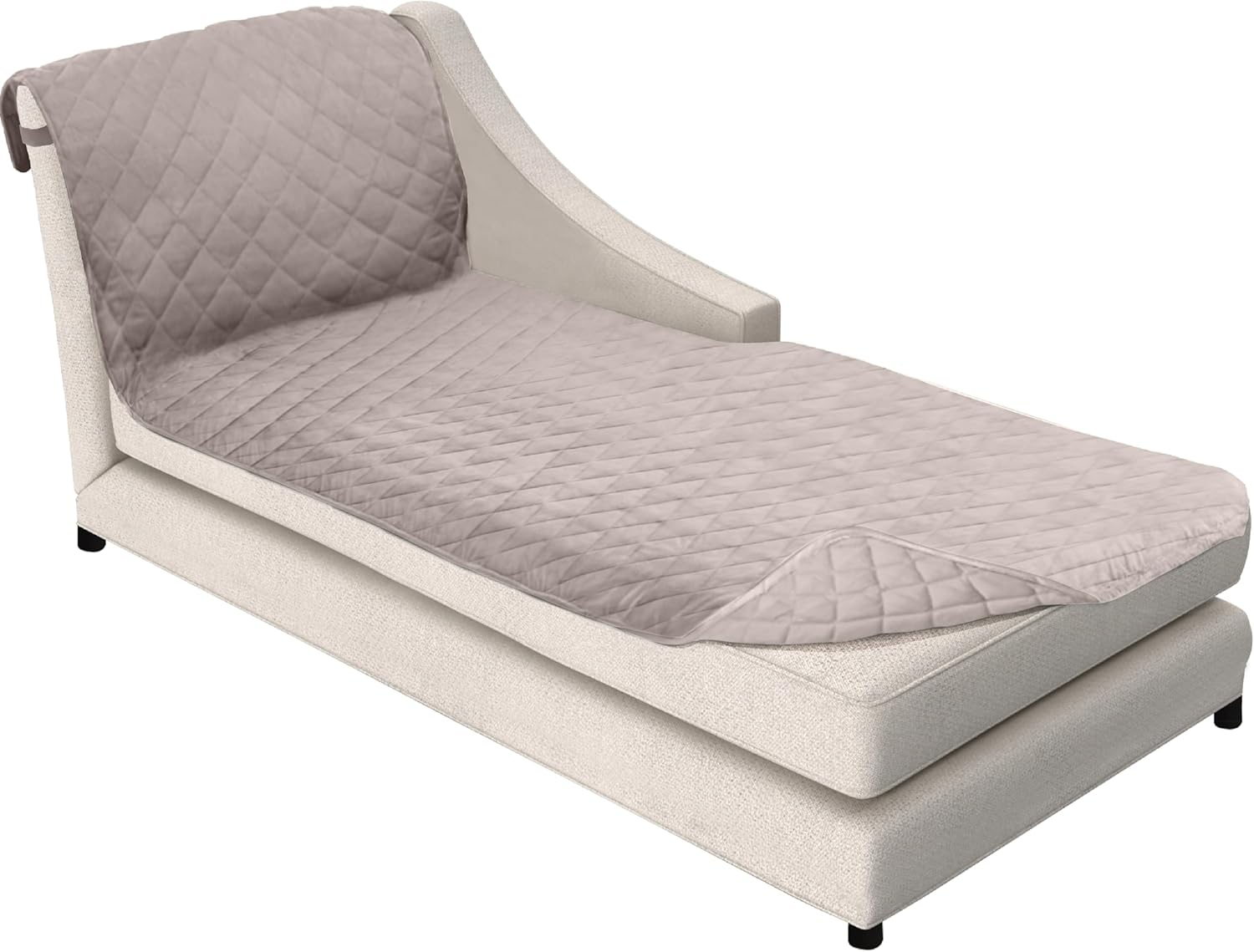 Sofa Shield Chaise Slip Cover with Patented Strap, Cushion Protector, US Designed Reversible Stain and Dog Tear Resistant Slipcover, 102x34 inch Seat, Washable Covers for Dogs Pets, Light Taupe