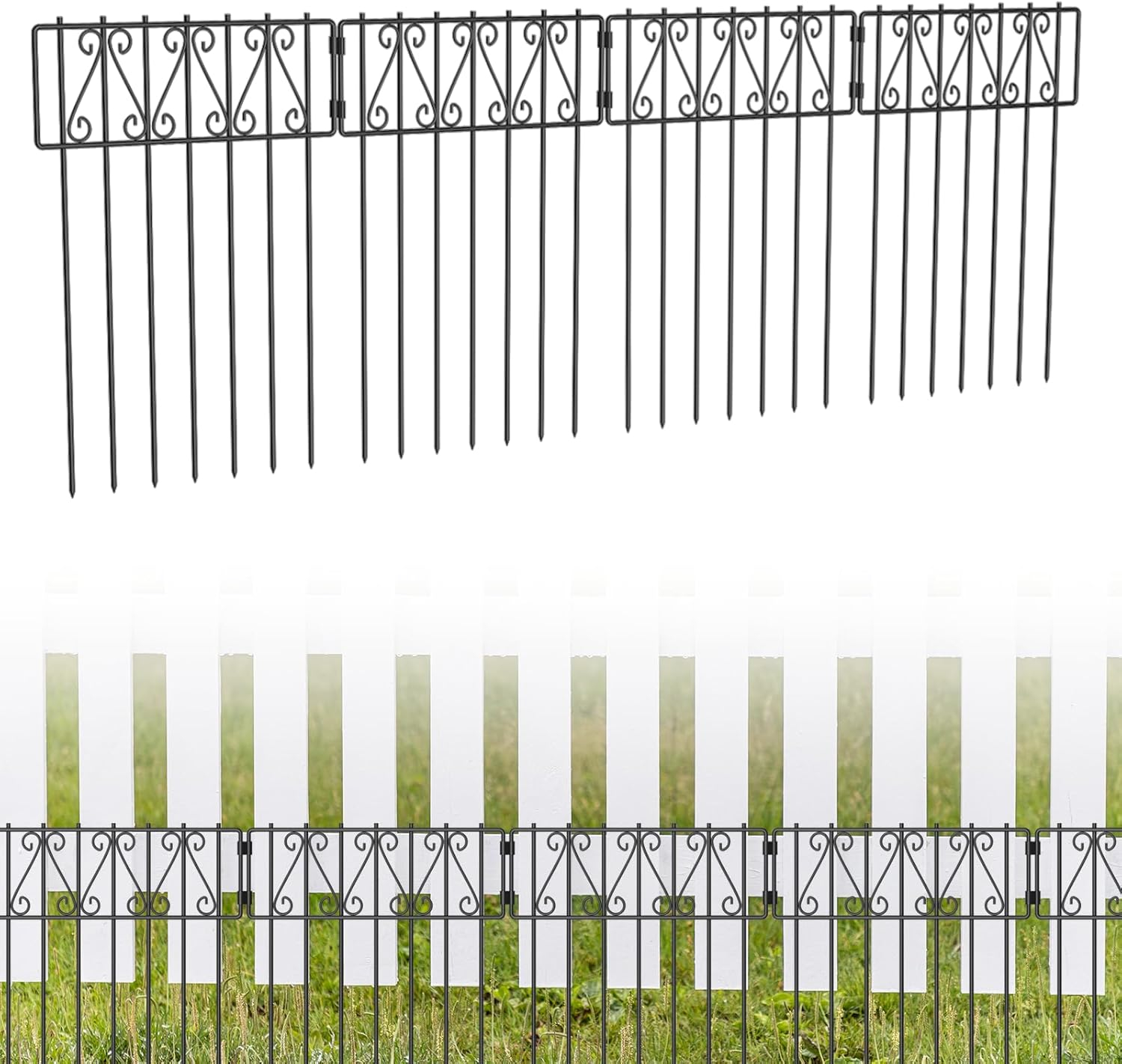 MOOACE 25 Pack Animal Barrier Fence,16.7 in(H) X 26.25 Ft(L) No Dig Decorative Fences, Rustproof Metal Small Fencing Panels, Dog Rabbits Blocker Fence for Outdoor Yard for Ground Stakes