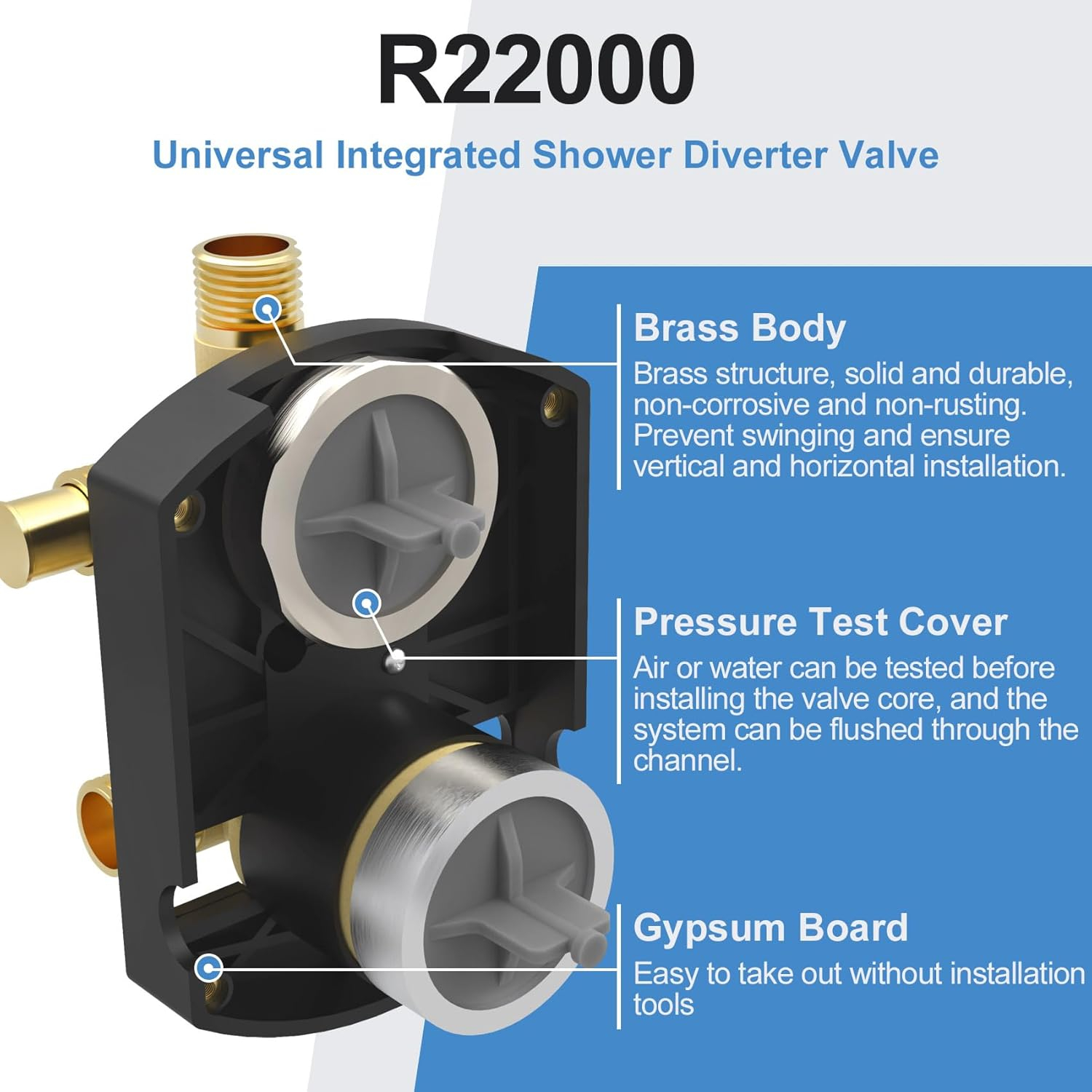 R22000 Shower Valve with Diverter 3-Way 6-Way Rough in Valve, R22000 Multichoice Universal Rough-In kit with Integrated Diverter
