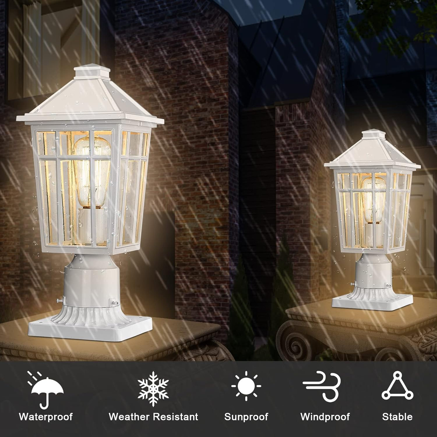 Darkaway Outdoor Post Light Base Mount, Post Light Adapter 3'' Pier Mount Base with White Finish for Deck Porch Patio, 5.5" W x 5.5" D x 2.75" H (2Pack, White)