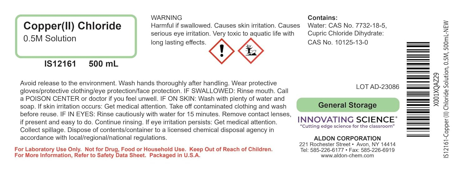 Copper (II) Chloride Solution, 0.5M, 500mL - The Curated Chemical Collection