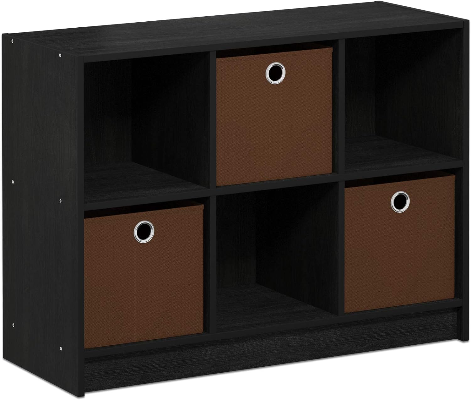 Furinno 99940 Basic 6 Cube Storage Organizer Bookcase Storage with Bins, Americano/Medium Brown
