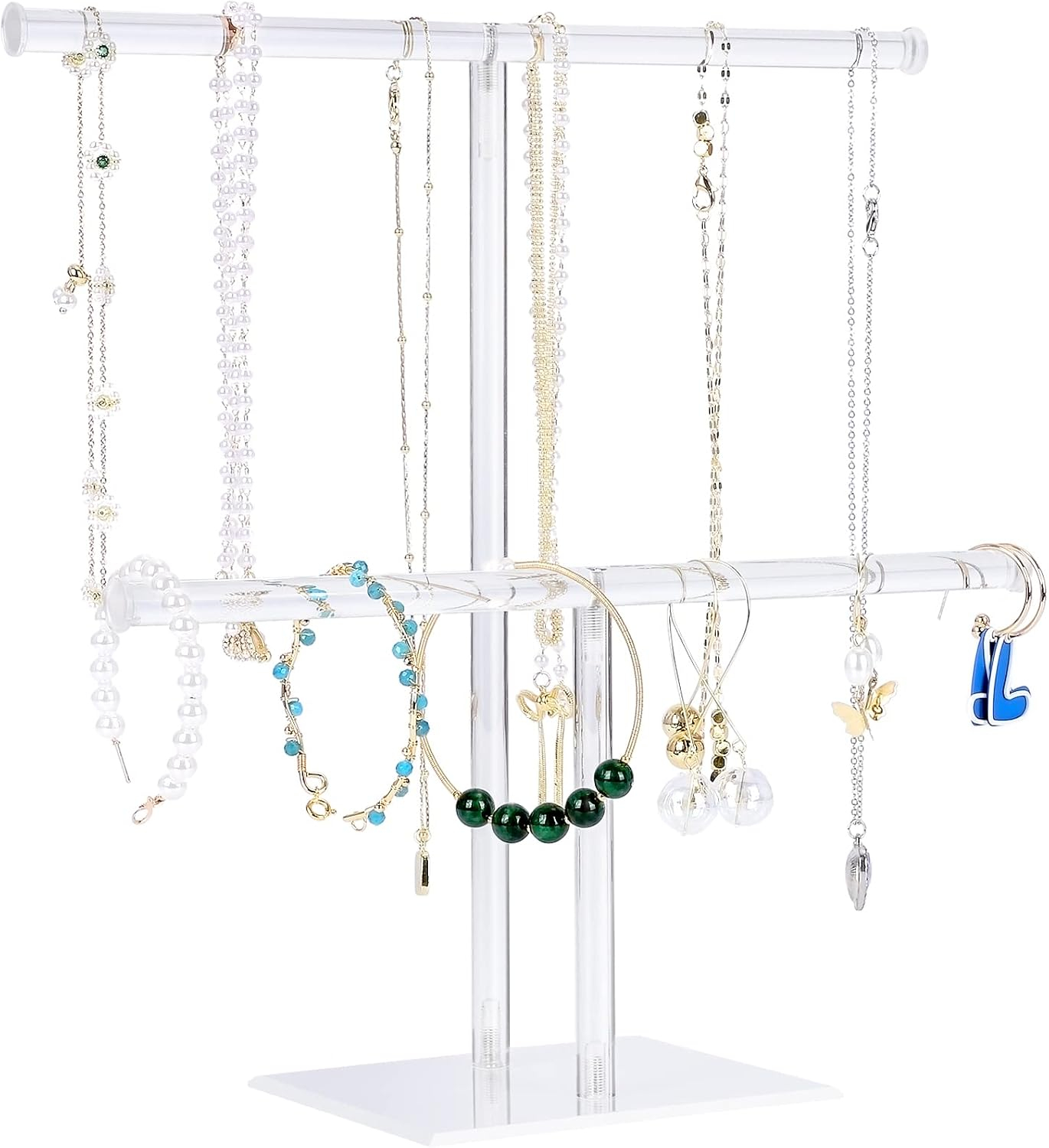 Premium Jewelry Stand , Solid Clear 2-Tier Acrylic Jewelry Organizer Stand & Bracelet holder Stand for Necklace Display, Ring & Watch Display