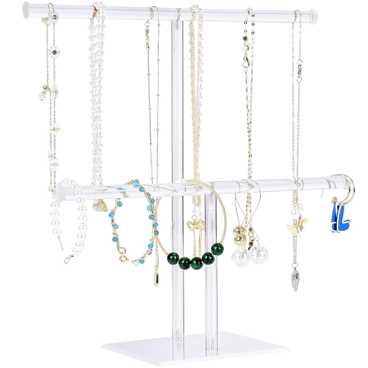 Premium Jewelry Stand , Solid Clear 2-Tier Acrylic Jewelry Organizer Stand & Bracelet holder Stand for Necklace Display, Ring & Watch Display