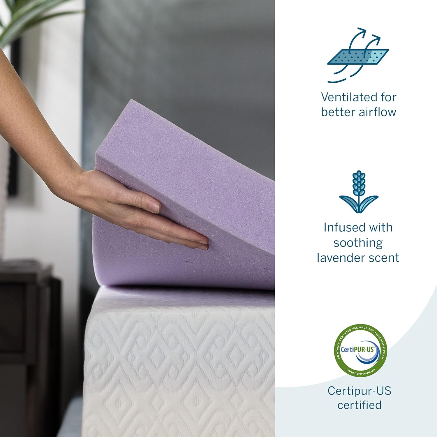 LUCID 3 Inch Lavender Infused Memory Foam Mattress Topper - Ventilated Design - Queen Size