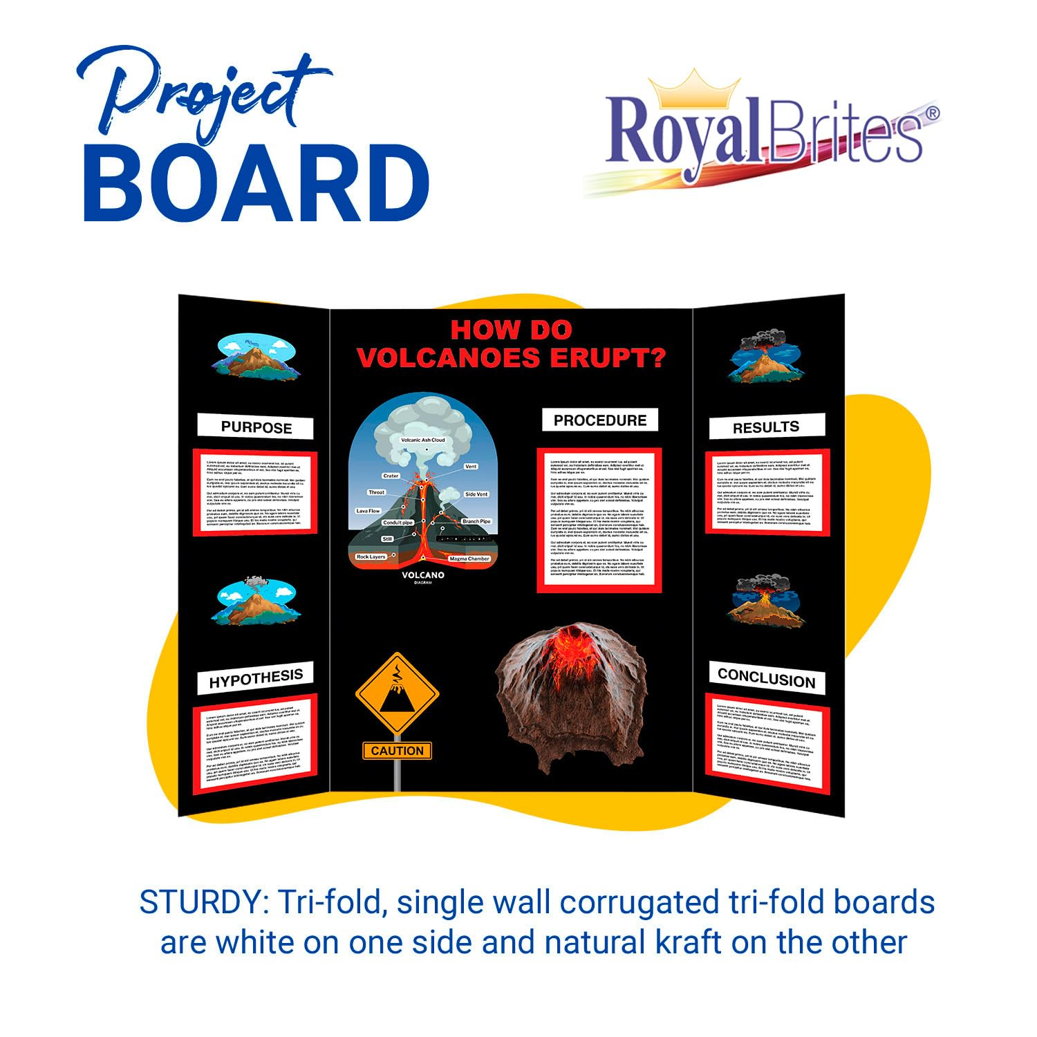 Black/Kraft Corrugated Tri-Fold Project Display Board 36" x 48", Pack of 12