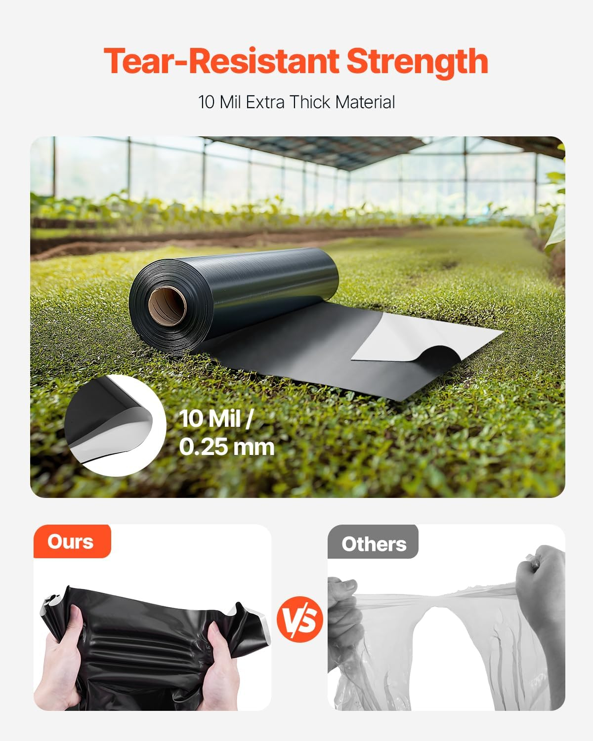 VEVOR 10 Mil Plastic Sheeting Heavy Duty 10' x 100', Thick Plastic Sheeting Roll, Plastic Drop Cloth Painters Tarp Covering for Crawl Space Vapor Barrier, Black and White Double-Sided, Multi-Purpose