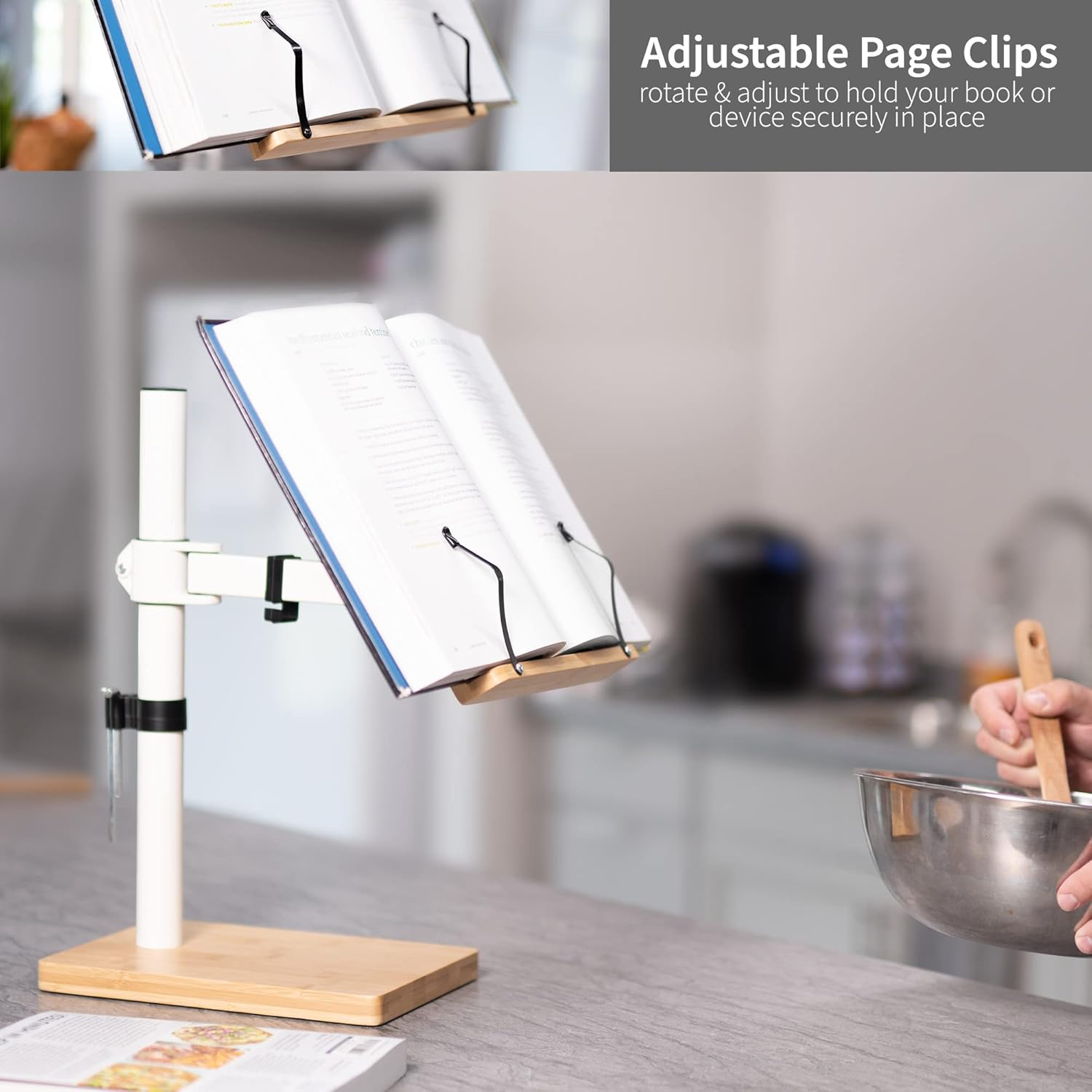 VIVO Light Wood / White Adjustable Bamboo Book Stand for Hands Free Reading