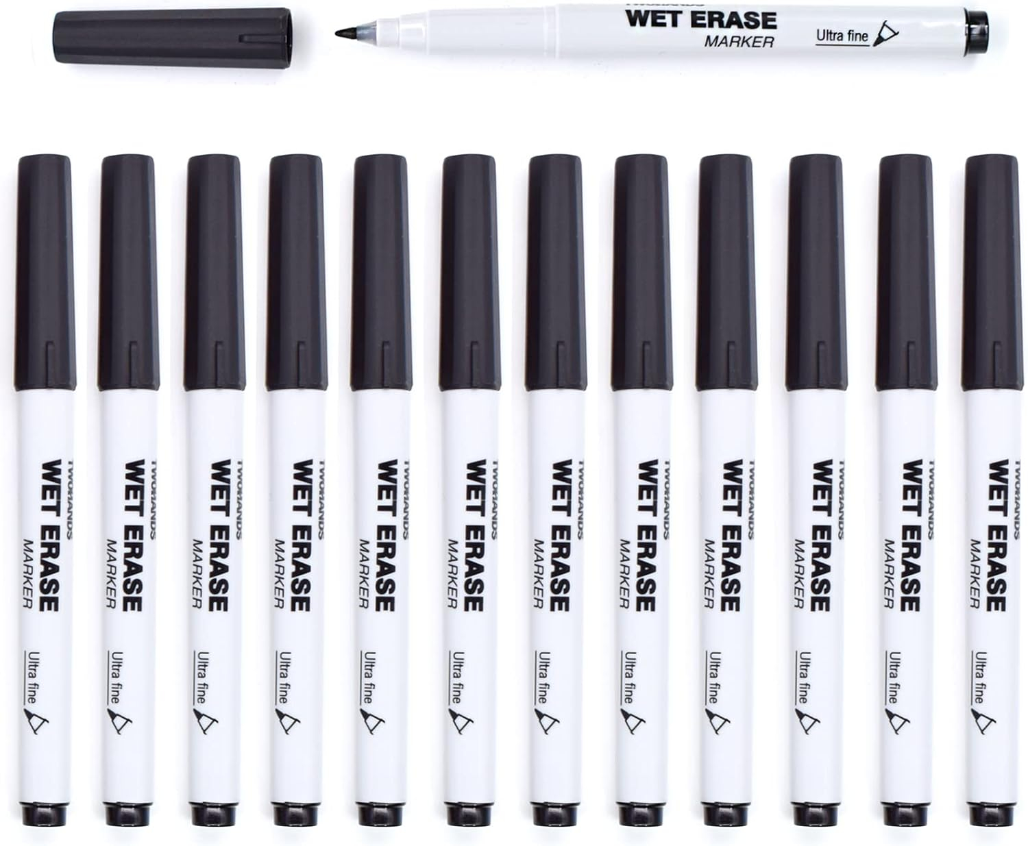 TWOHANDS Wet Erase Markers Ultra Fine Tip,0.7mm,Low Odor,Extra Fine Point,Black,Whiteboard Markers for Office,Home,or Planning Dry Erase Board,20710