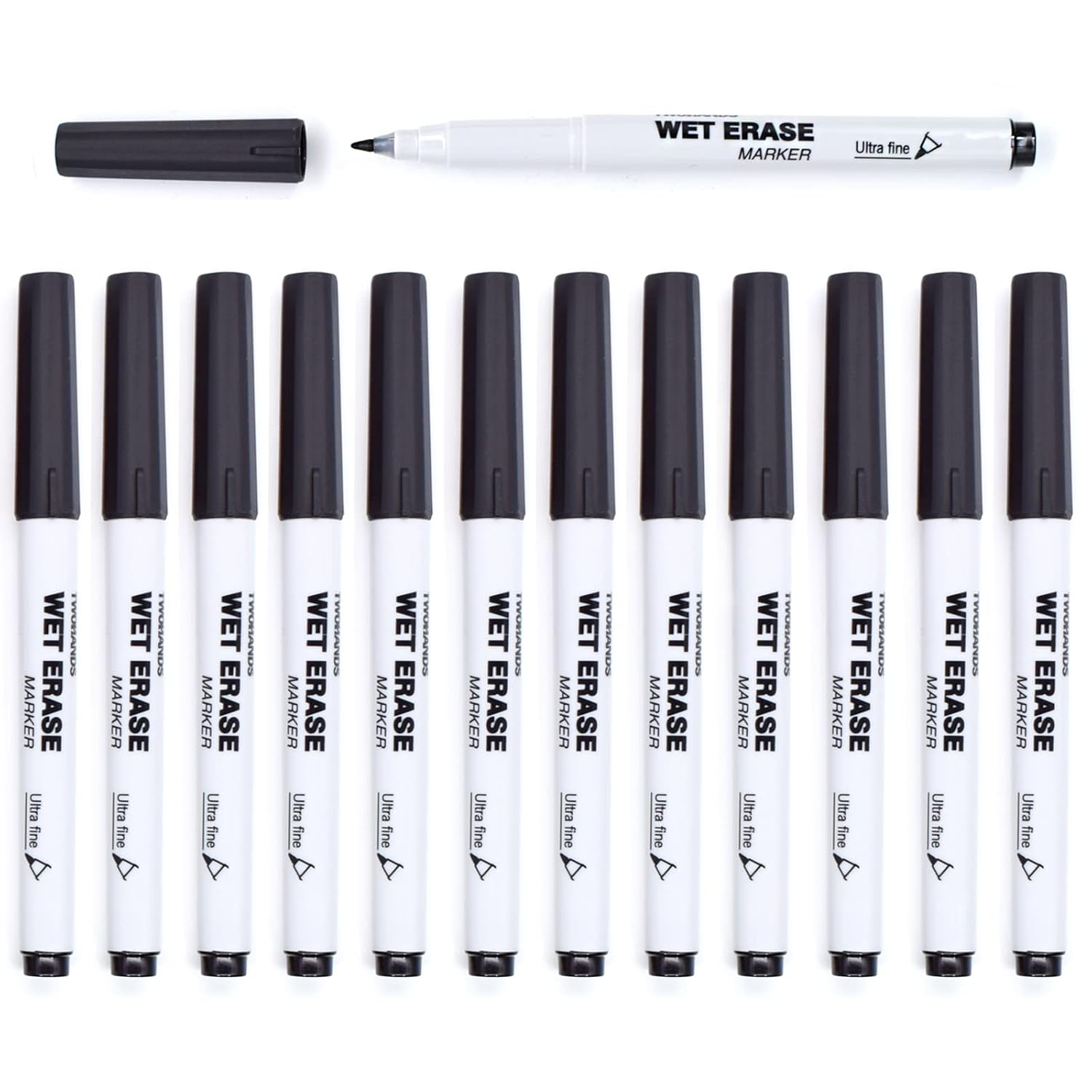 TWOHANDS Wet Erase Markers Ultra Fine Tip,0.7mm,Low Odor,Extra Fine Point,Black,Whiteboard Markers for Office,Home,or Planning Dry Erase Board,20710