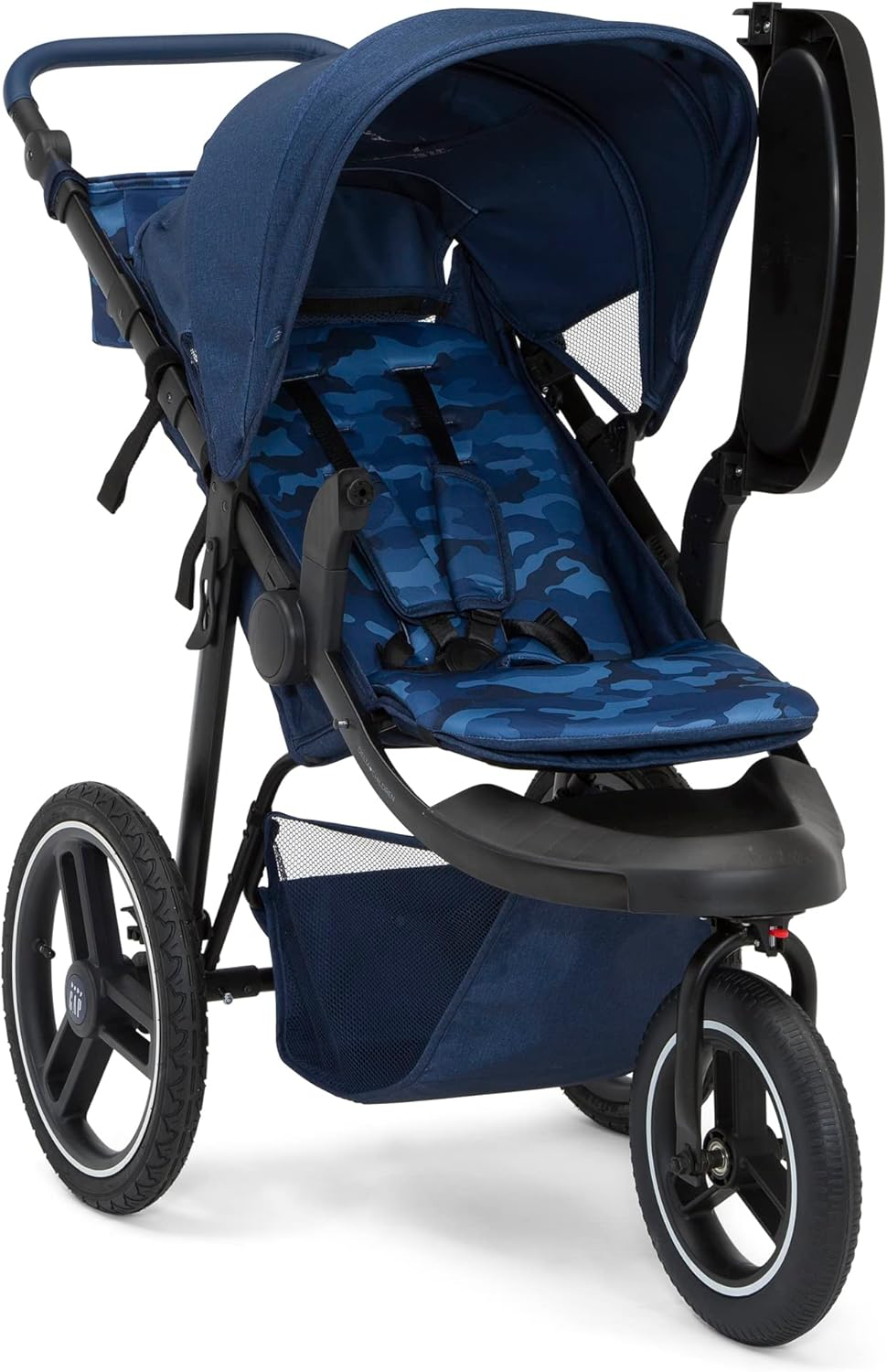 babyGap Trek Jogging Stroller - Lightweight Jogging Stoller with Extendable Canopy & Reclining Seat - Includes Car Seat Adapter - Made with Sustainable Materials, Navy Camo