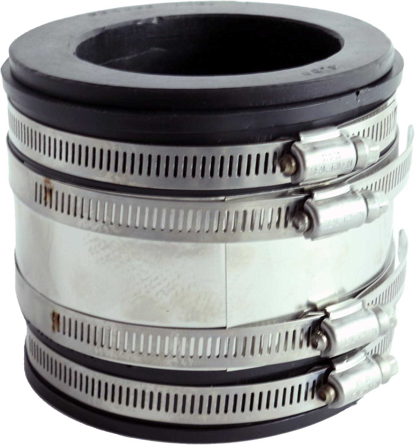 Fernco 1056-43RC 4 x 3 in. PVC & Cast Iron Straight Flex Coupling Shear Band Universal Pipe
