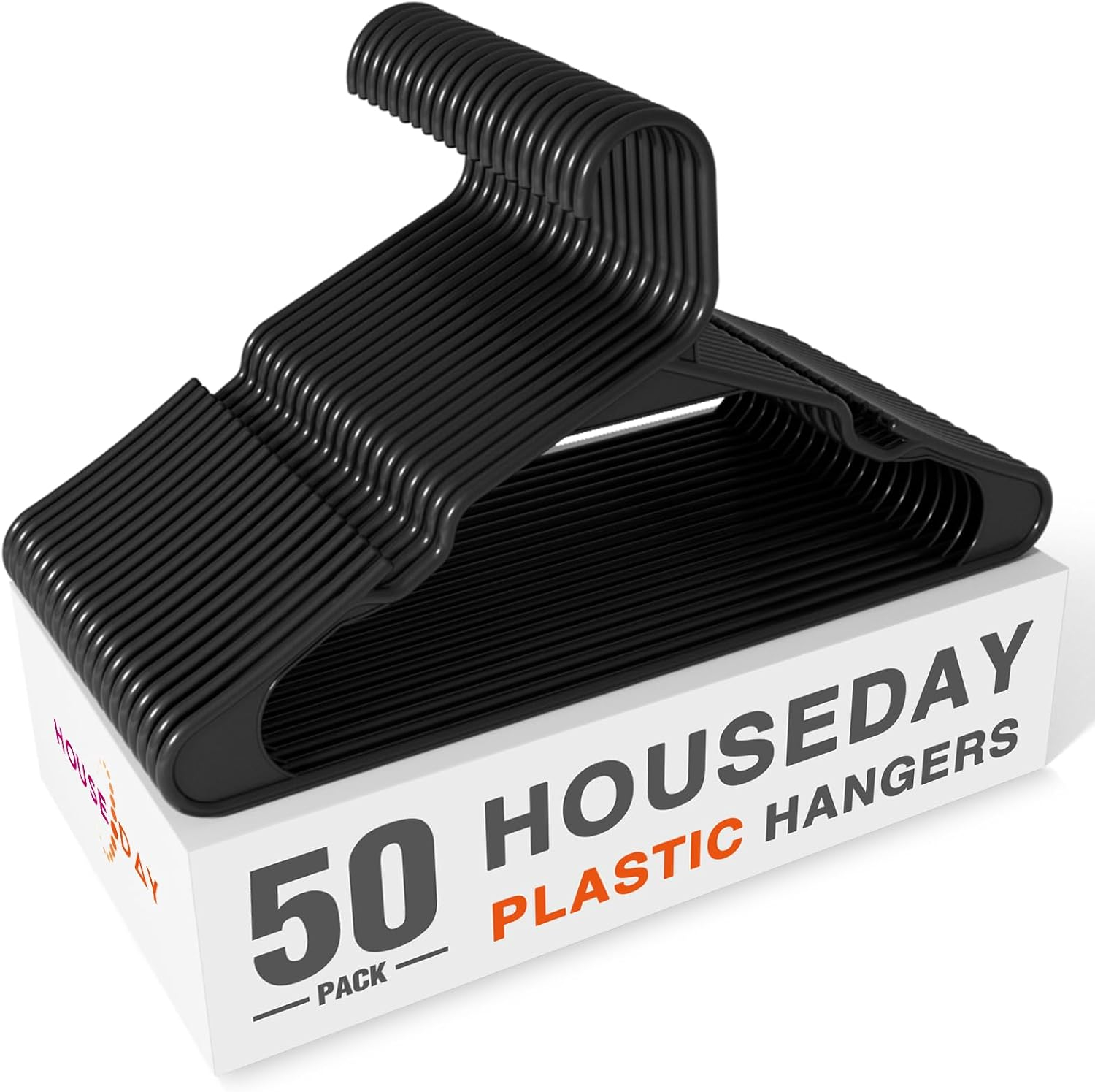 Lux Decor Collection Plastic Hangers Pack of 50, Non-Slip Coat and Shirt Hangers - Black