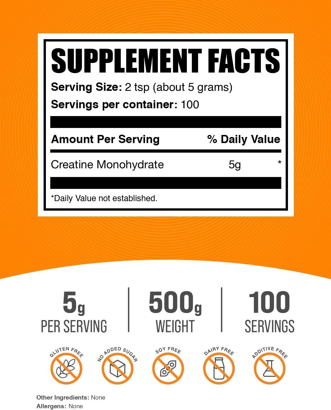 BulkSupplements PURE Creatine Monohydrate Powder, Micronized, 5g per Serving, 500g - 100 Servings