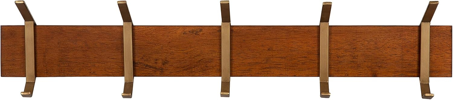 Black Wood and Metal 5-Hook Wall Shelf