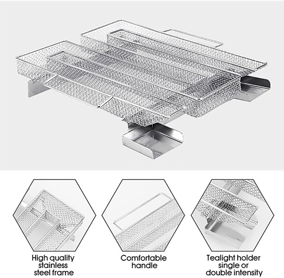 Cold Smoke Generator, Pellet Smoker Tray Box for BBQ Grill 8.9 x 6.9 Inch, Ideal for Smoking Cheese, Fish, Pork, Salmon, Stainless Steel Grill Cooking Tools Accessories (Rectangle)