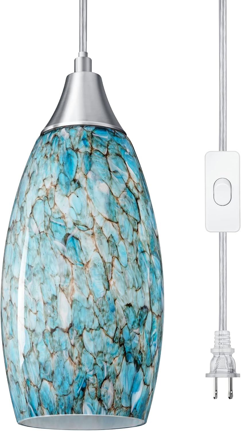 EDISHINE Kitchen Island Art Glass Tapered Brushed Nickel Pendant Light