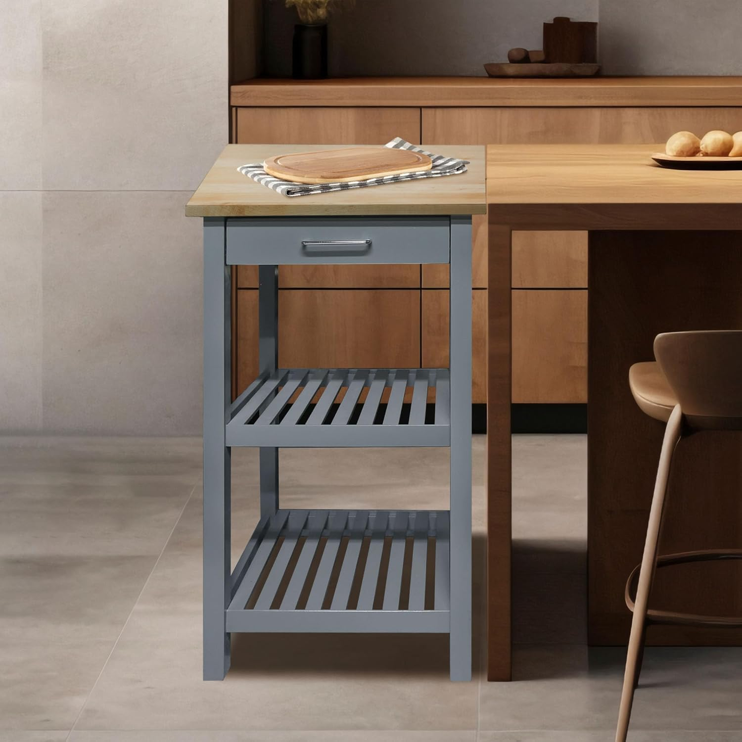 Sunrise Kitchen Island with Solid Wood Top - Slate Gray