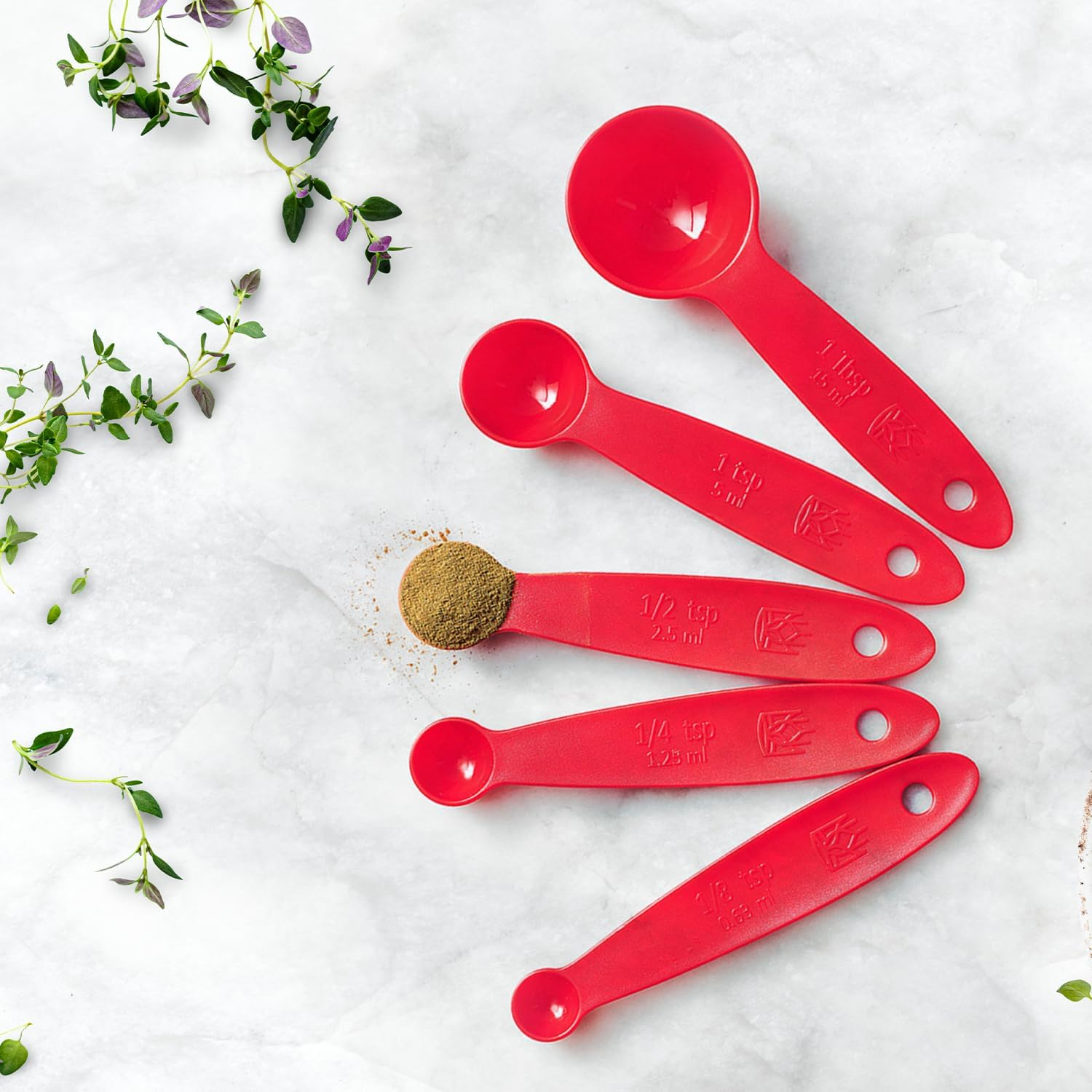 Red BPA-Free Plastic 5-Piece Measuring Spoon Set
