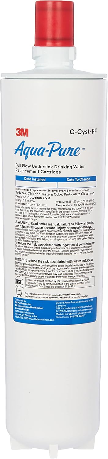 3M™ Aqua-Pure™ Under Sink Water Filter Cartridge AP Easy C-Cyst-FF,5610428, Full Flow, 0.5 um