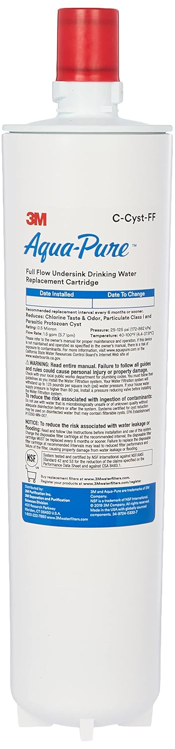 3M™ Aqua-Pure™ Under Sink Water Filter Cartridge AP Easy C-Cyst-FF,5610428, Full Flow, 0.5 um