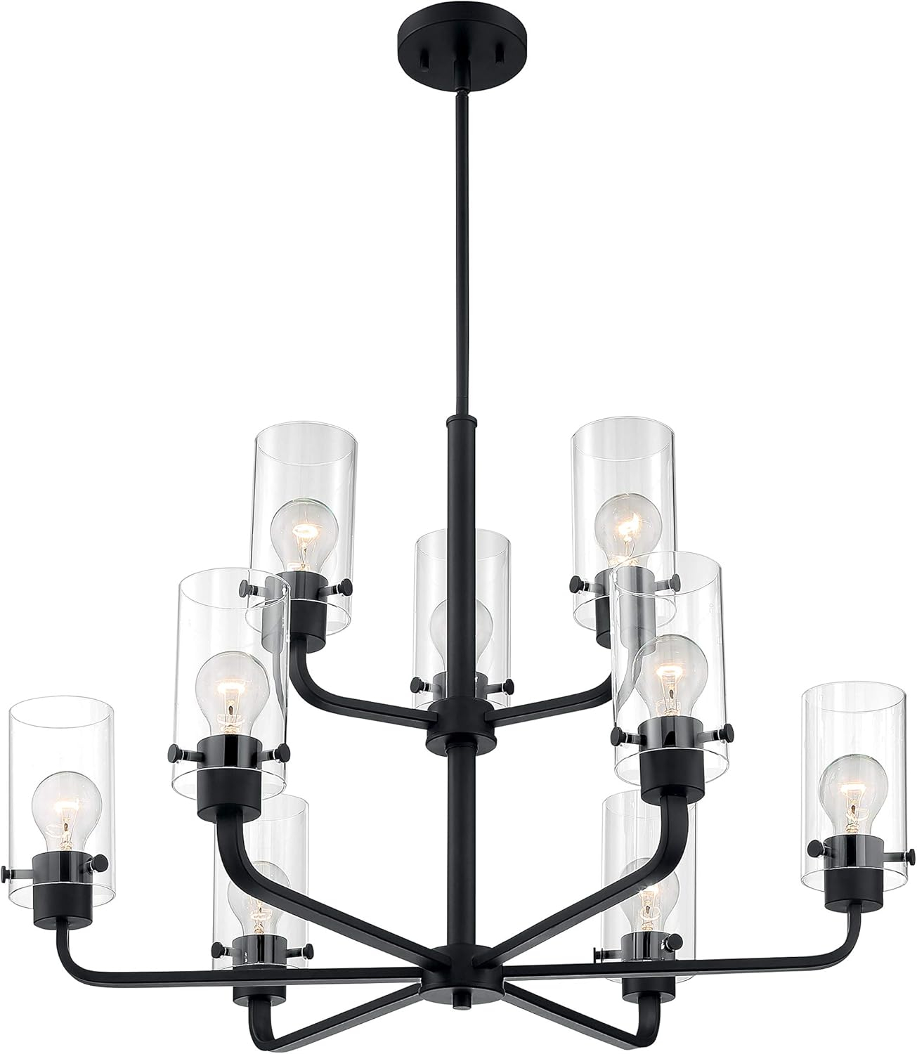 Sommerset 30" Matte Black 9-Light Chandelier with Clear Glass Shades