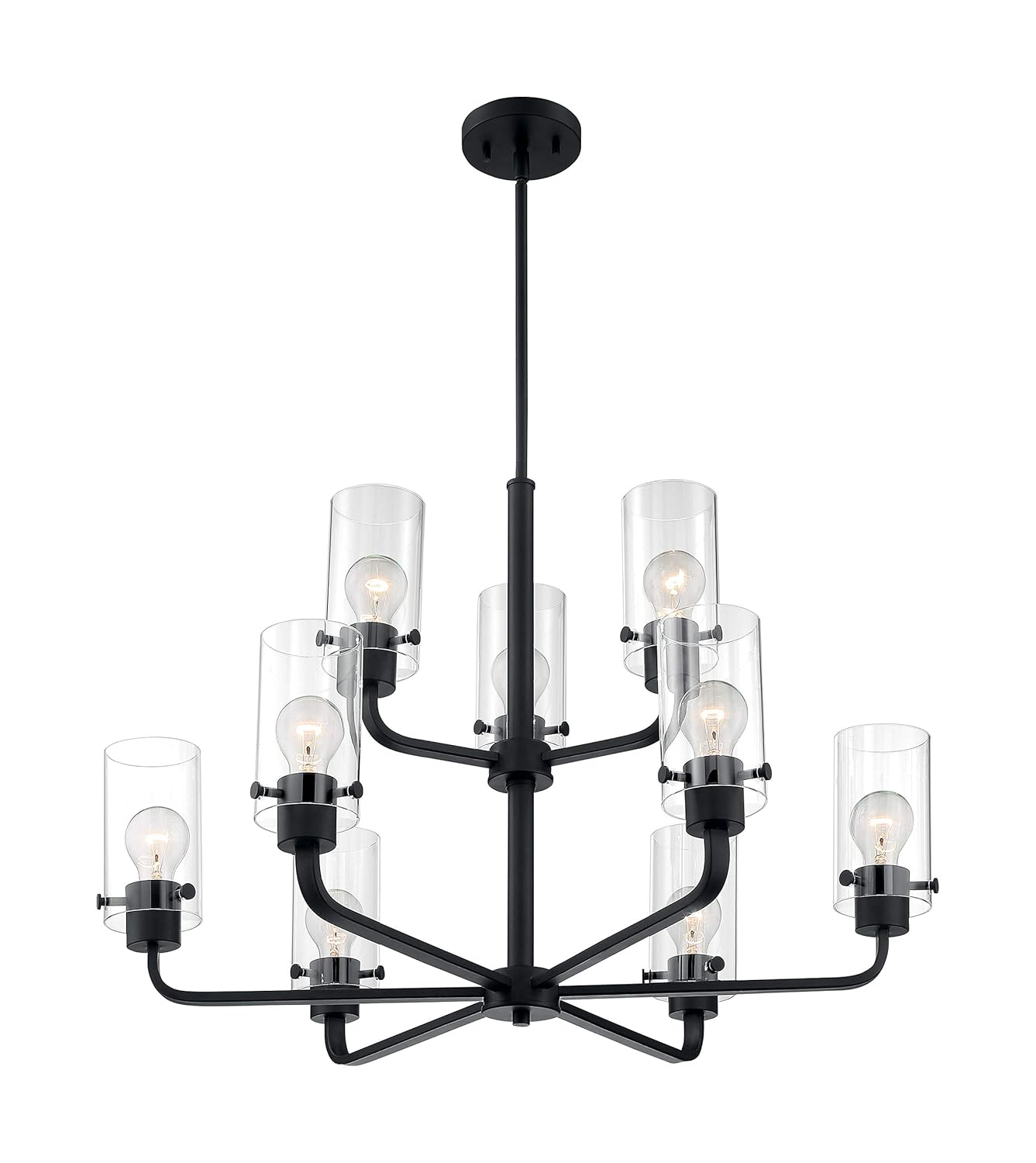 Sommerset 30" Matte Black 9-Light Chandelier with Clear Glass Shades