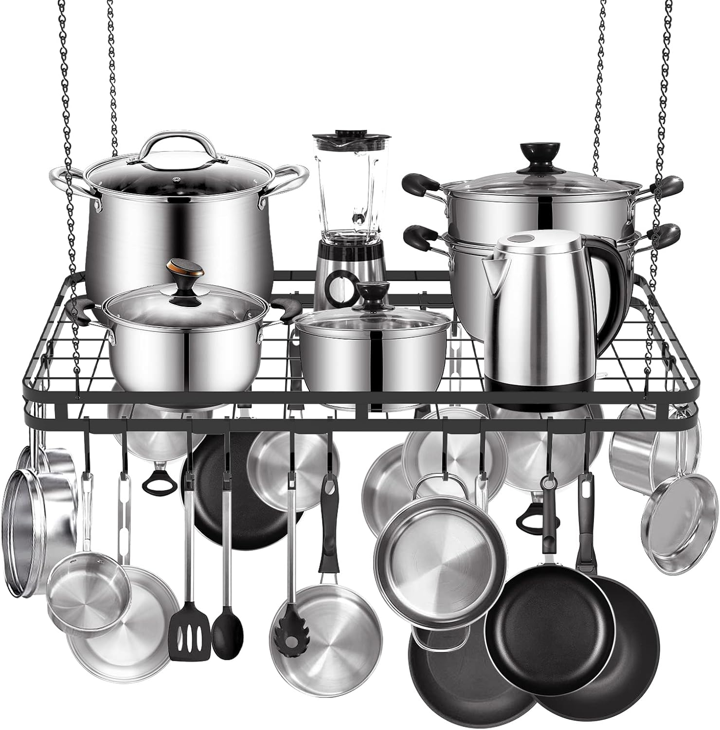31.5 Inches Ceiling Pot Rack and Pan Rack for Ceiling with 12 Hooks, Storage Rack Multi-Purpose Organizer for Kitchen Organization, Home, Restaurant, Kitchen Cookware