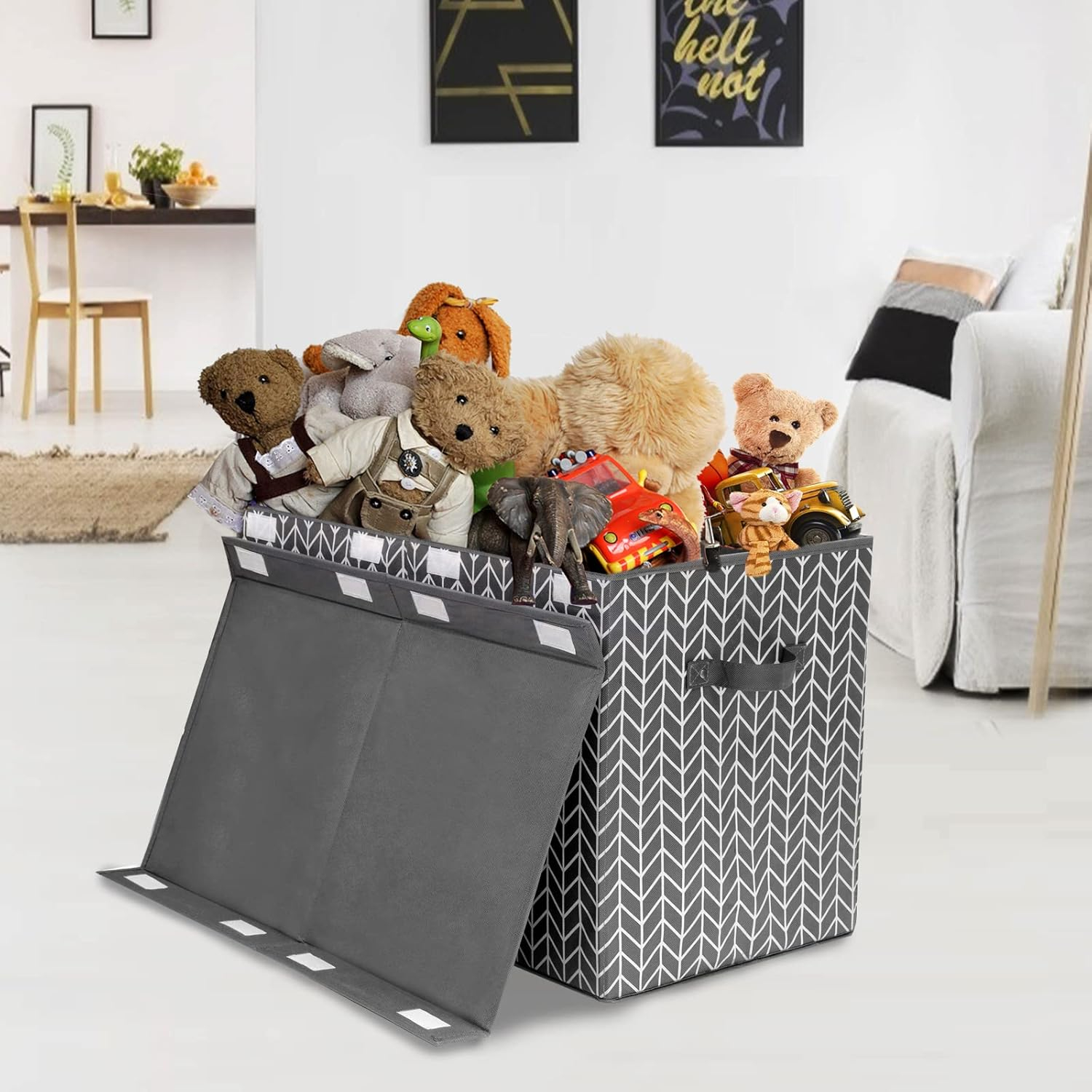 Large Toy Box Chest Storage Bins with Lid, Toys Organizers Storage Boxes Basket with Sturdy Handles for Boys, Girls, Living Room,Nursery, Playroom, Bedroom (Grey)
