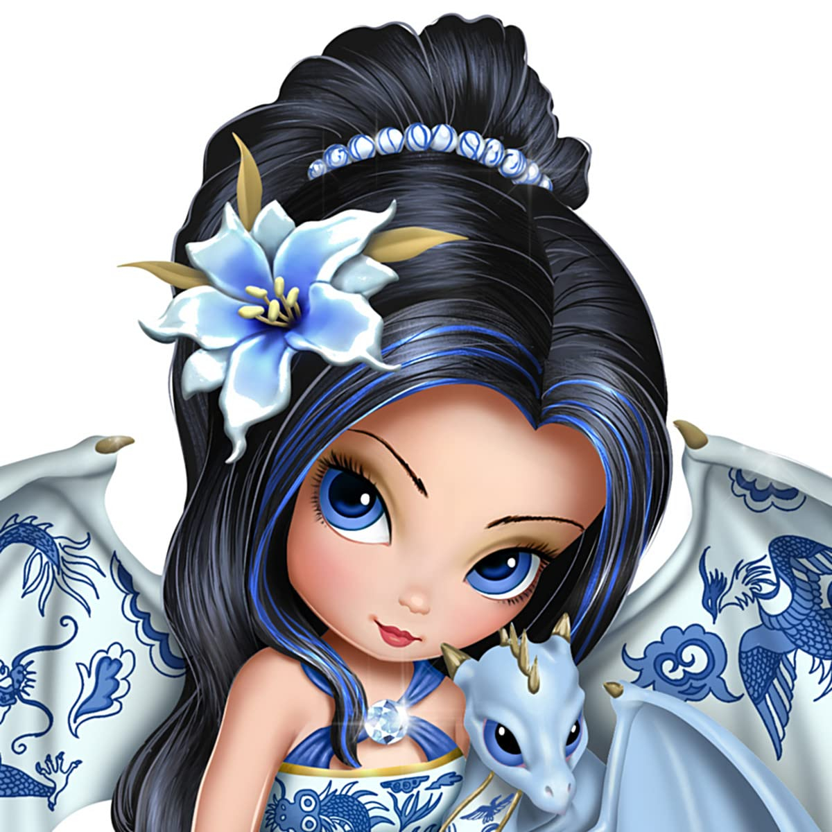 The Hamilton Collection Perfect Romance Blue Willow China-Inspired Fairy Figurine by Jasmine Becket-Griffith 4-inches