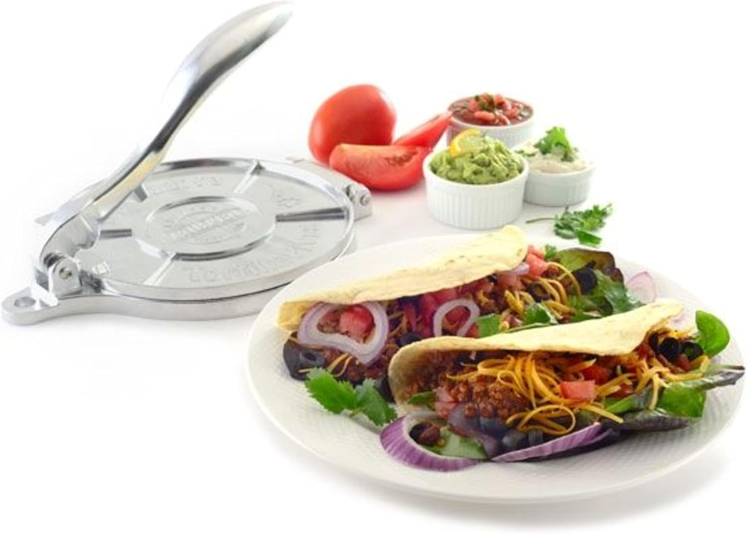 Norpro 8 Inch Round Cast Aluminum Tortilla Masa Dough Press Flattener, Silver