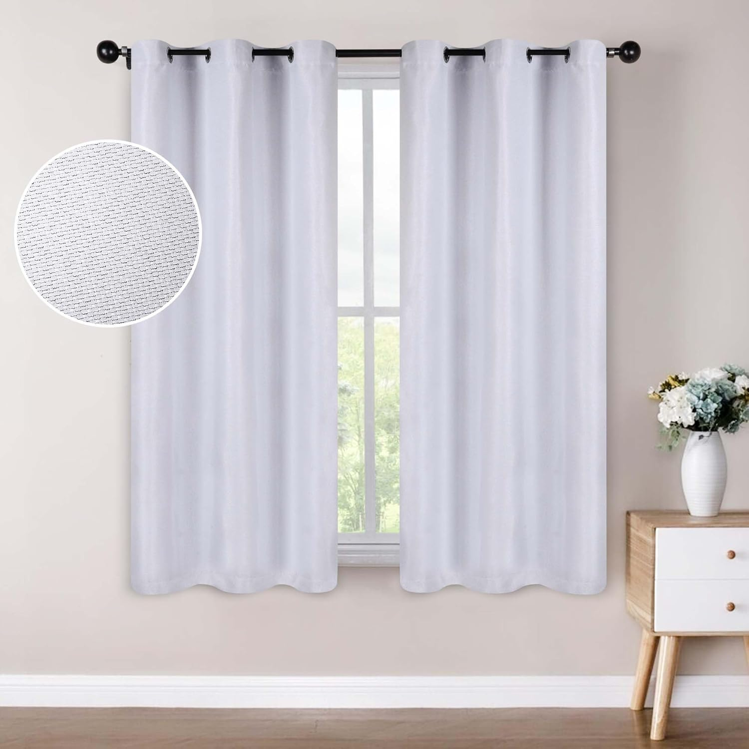 Superior Blackout Curtains, Insulated, Sun Blocking Curtain for Bedroom, Solid, Textured, Living Room Window, Thermal Woven, Jaxon Collection, Set of 2 Panels, 6 Grommets, 42" x 63", Platinum