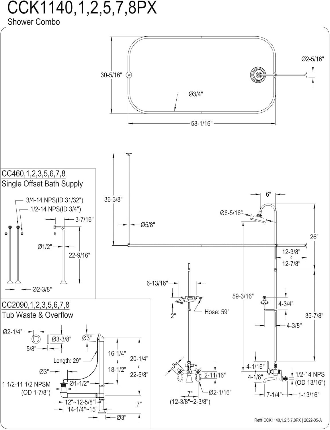 Polished Chrome Vintage Clawfoot Tub Faucet Package with Shower Enclosure