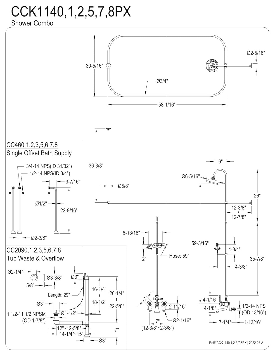 Polished Chrome Vintage Clawfoot Tub Faucet Package with Shower Enclosure