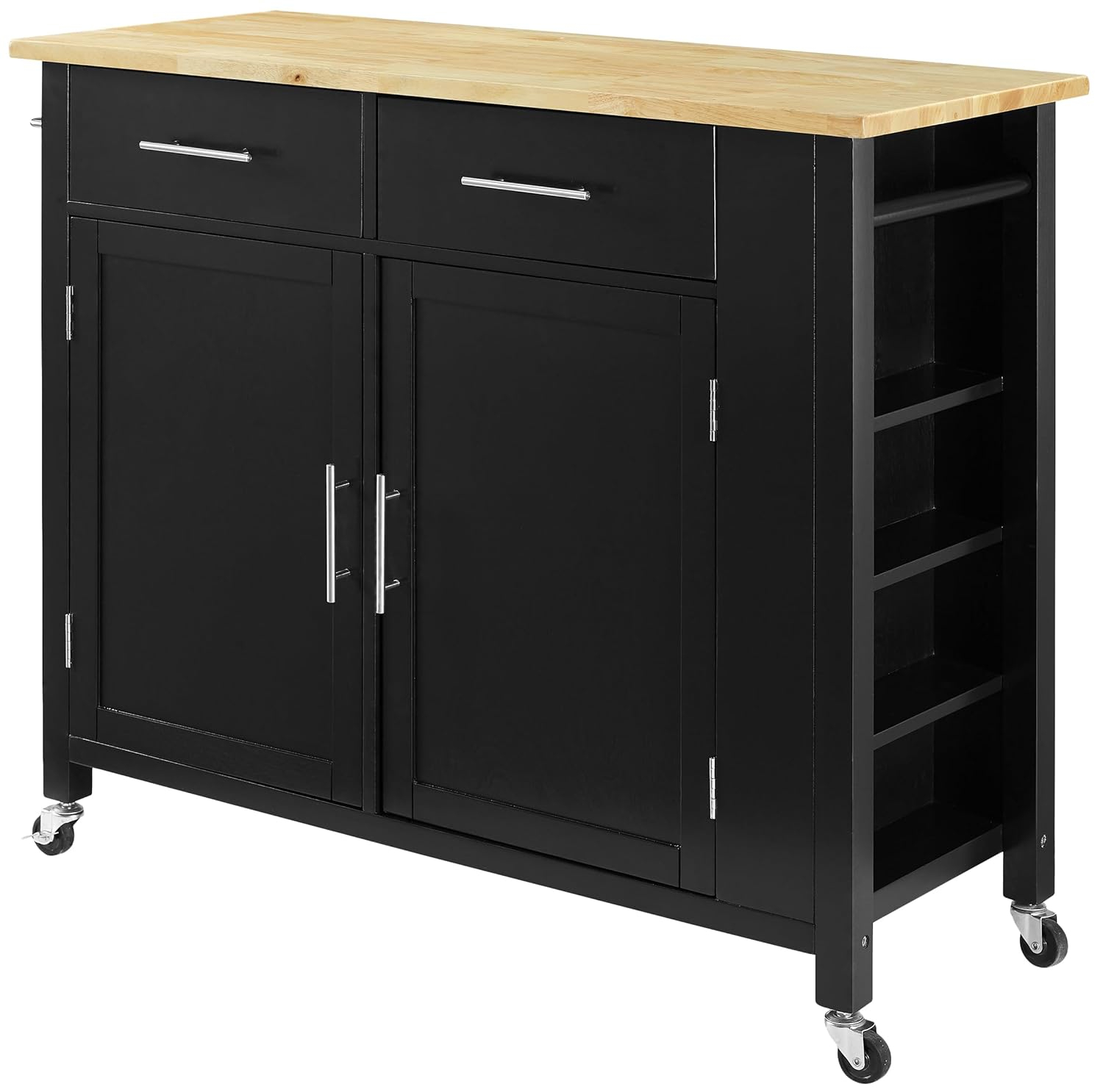 Crosley Savannah Wood Top Kitchen Island Cart in Black