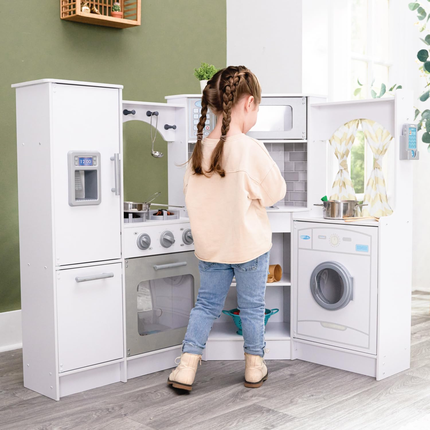 KidKraft Ultimate Corner Play Kitchen with Lights & Sounds - White with 1 Piece Accessory Play Set