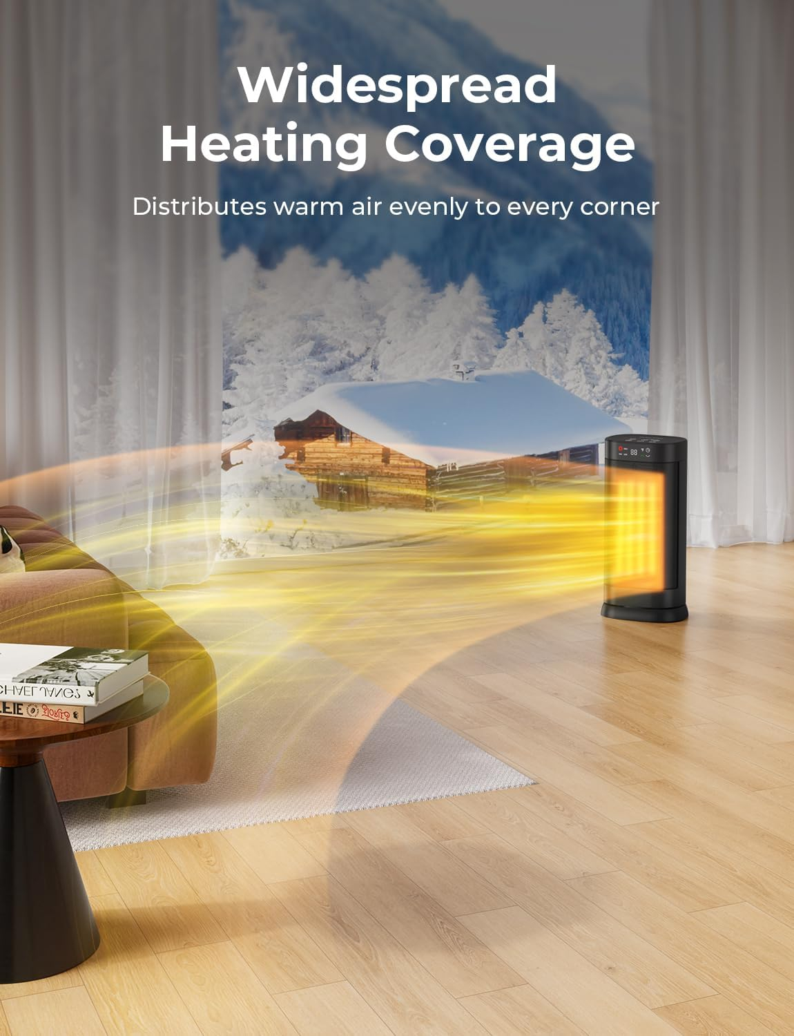 1500W Space Heaters for Indoor Use, PTC Ceramic Electric Heater Fast Heating with Remote, ECO, 59-95°F Digital Thermostat, Child Lock, 24H Timer, Oscillating Portable Electric Heater for Large Room