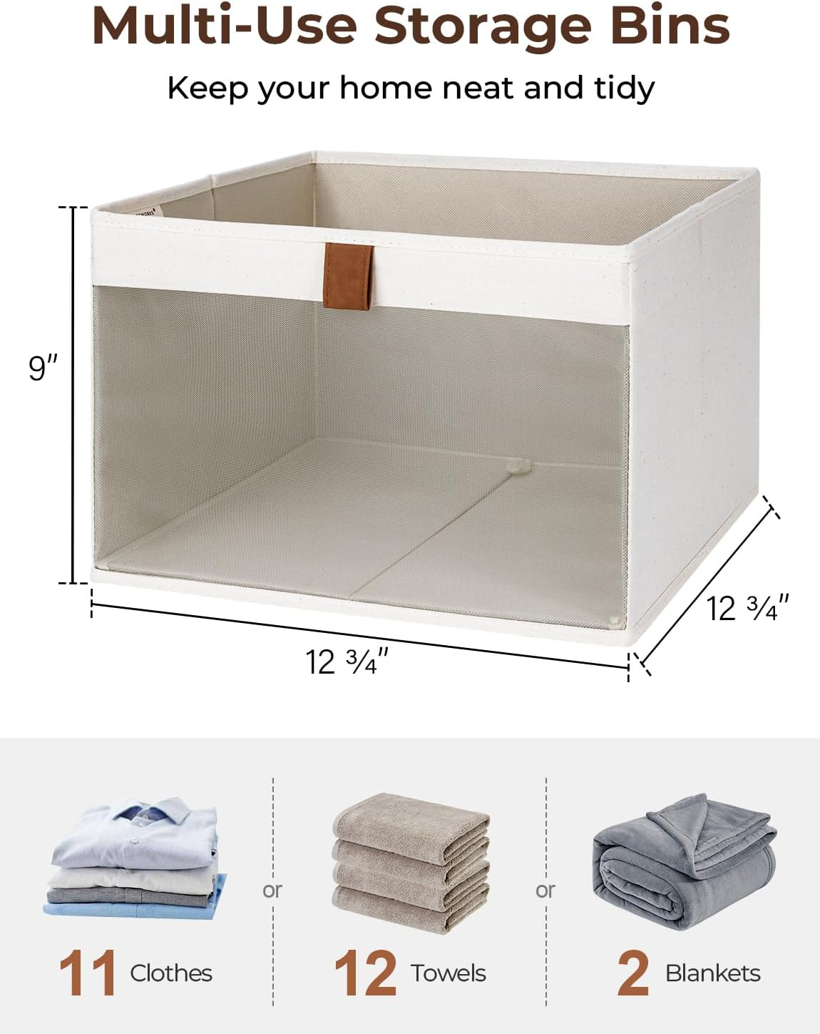 Closet Storage Bins with Clear Window and 2 Handles, Foldable Clothing Bins for Shelves, Large Fabric Organizer, Beige, 3 Pack