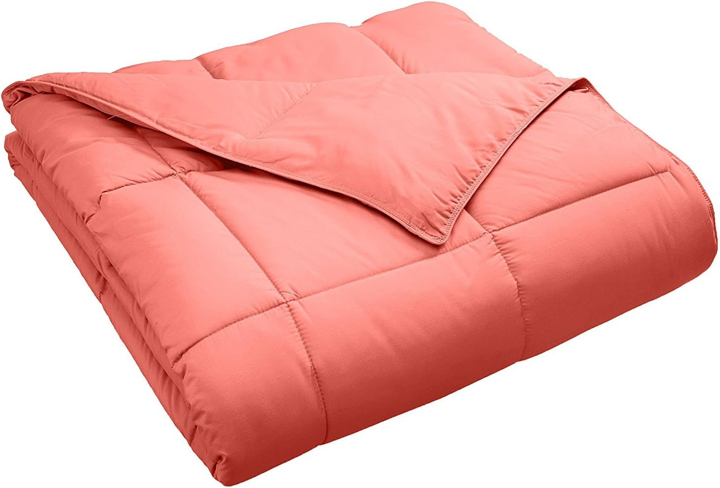 SUPERIOR Classic All-Season Reversible Down Alternative Comforter, Comfy, Fluffy, Cozy, Lightweight, Decorative, Duvet Insert, Plush, Oversized Bedding Essential, Box Quilt Design, Twin, Coral