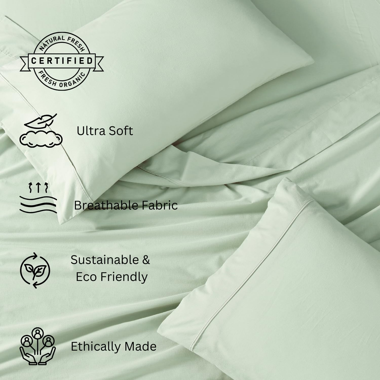 LANE LINEN 100% Organic Cotton Cool Blue Full Sheets Set 4-Piece Pure Long Staple Percale Weave Bedding for Bed Breathable Fits Mattress Upto 15" Deep
