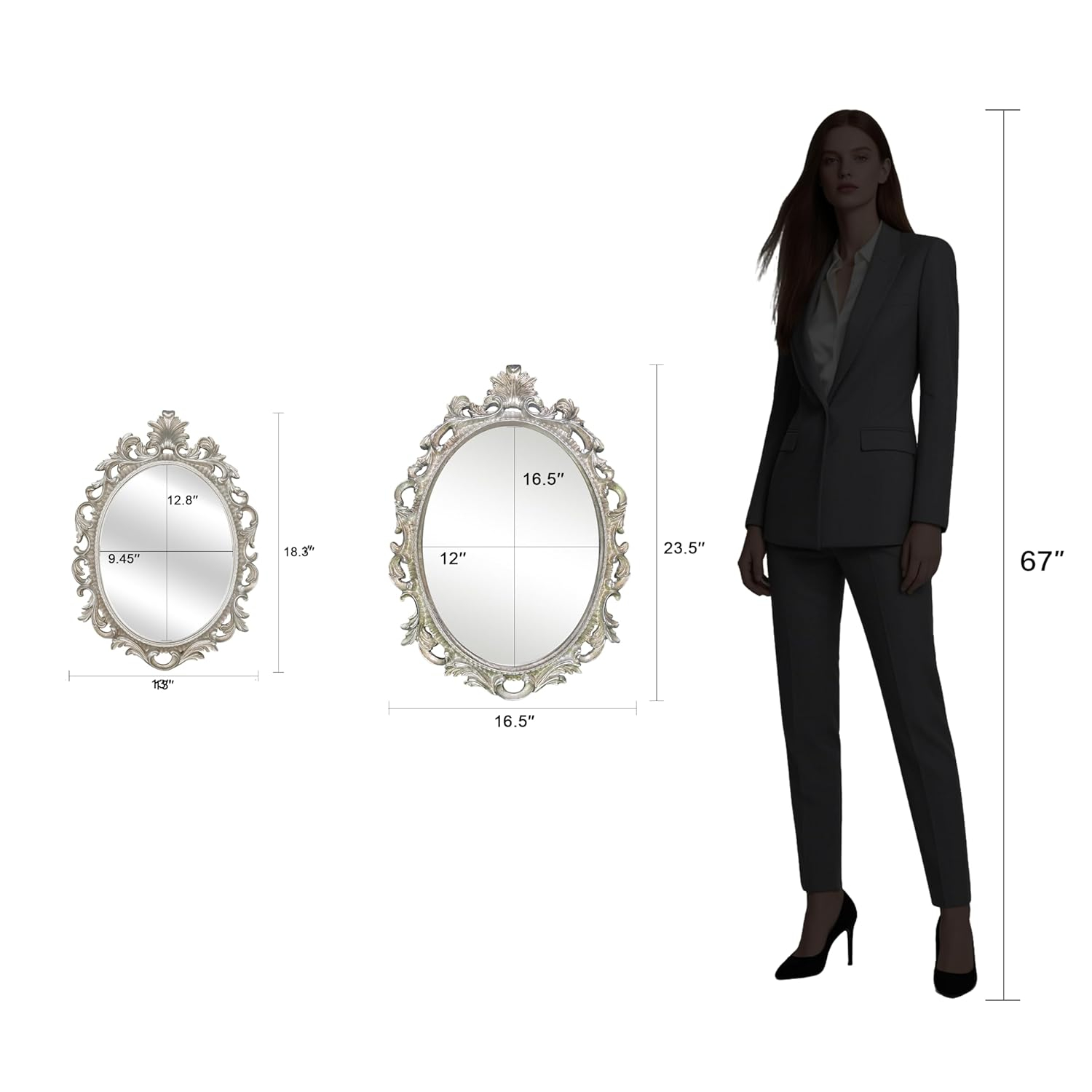 Simon's Shop 18'' Oval Mirror for Living Room Silver Makeup Mirror Vintage Wall Mirror