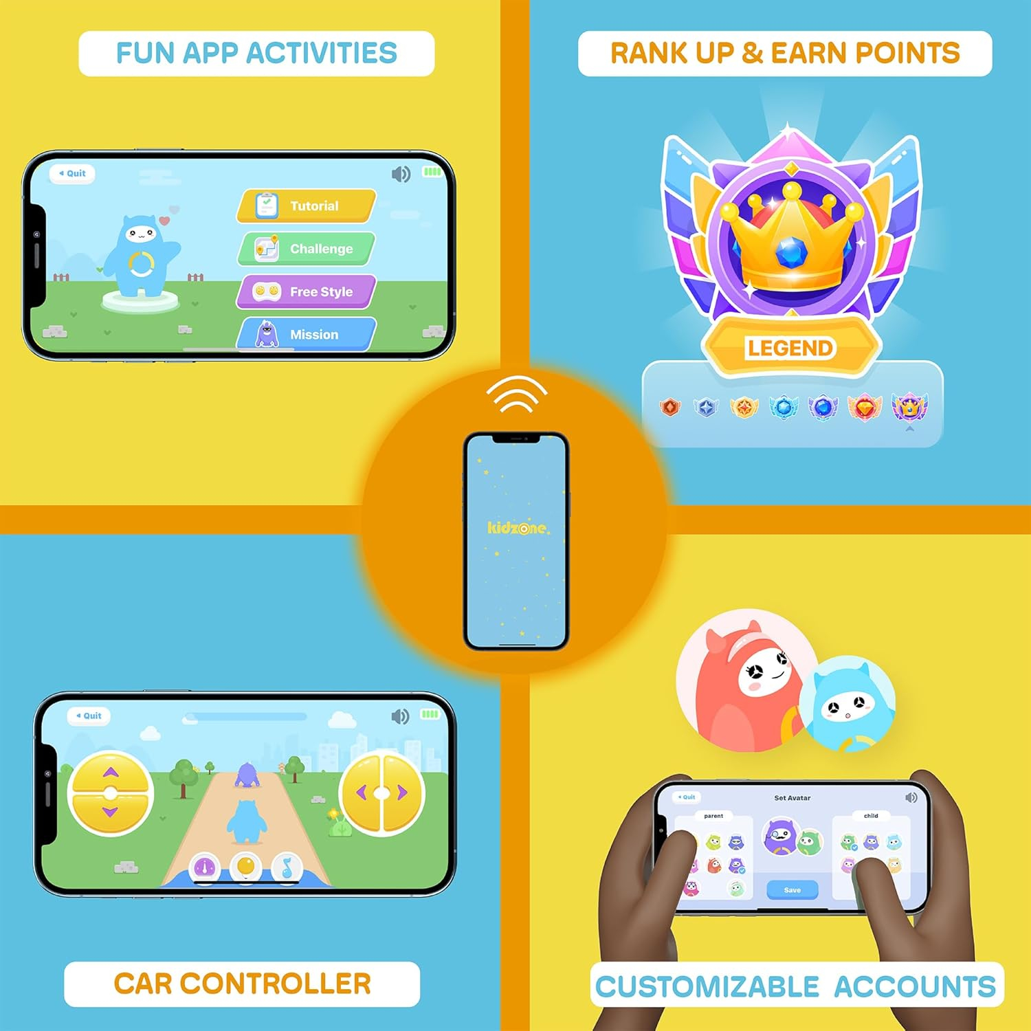 Kidzone WiFi Bumper Car for Toddler & Kids 1.5-6 Years Old, 2 Speeds 12V Electric Ride On Bumping Toy Gifts W/Remote Control, APP Control, LED Lights, Bluetooth, 360°Spin and DIY Sticker, Lemon Green