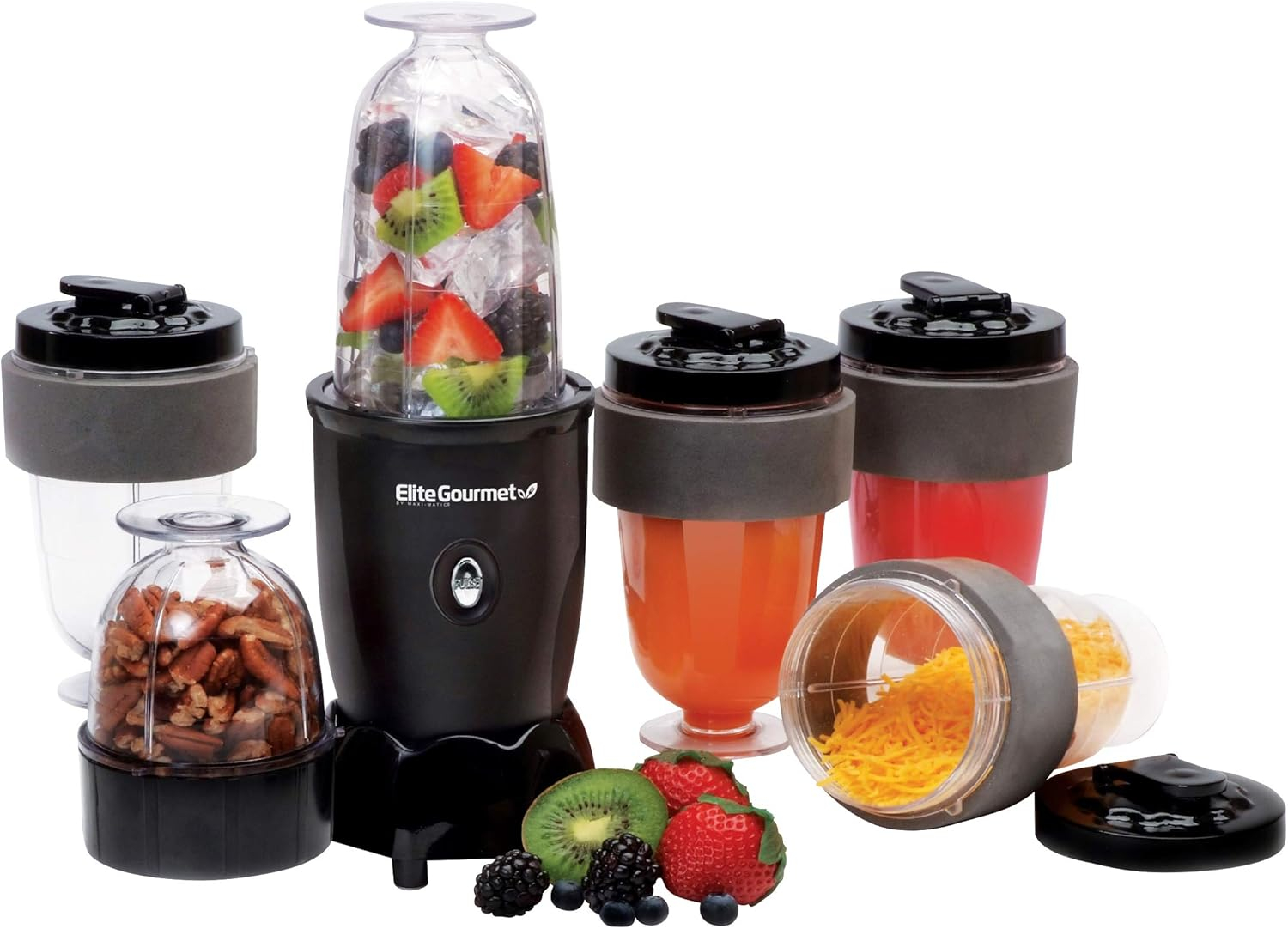Elite Cuisine 17 Piece Personal Drink Blender with 4 x 16oz. Travel Cups EPB-1800