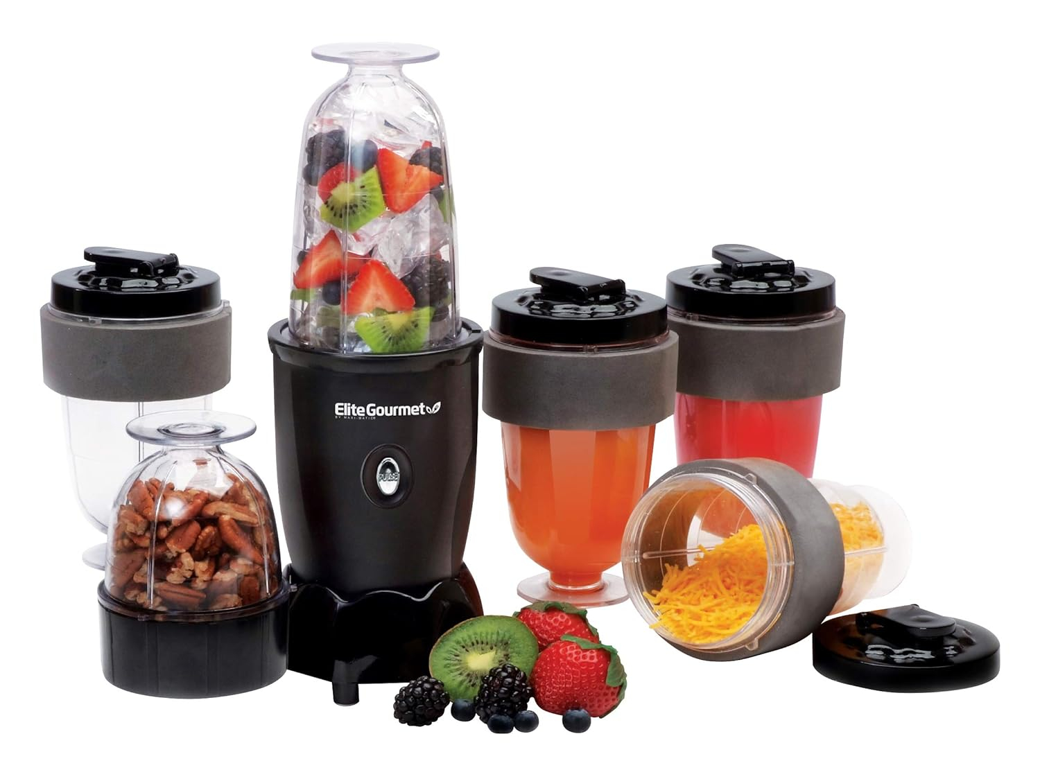 Elite Cuisine 17 Piece Personal Drink Blender with 4 x 16oz. Travel Cups EPB-1800
