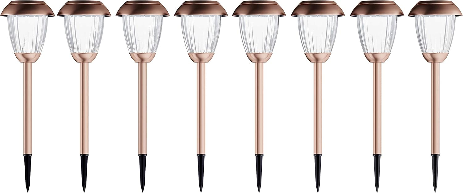 Pure Garden 50-LG1060 16 in. Solar Path Tall Stainless Steel Outdoor Stake Lighting for Garden - Copper - Set of 8